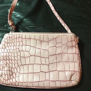 Pink leather embossed wristlet